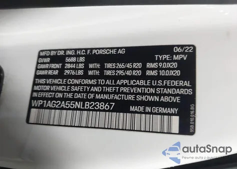 2022 Porsche Macan S z USA, uszkodzony, nr VIN WP1AG2A55NLB23867